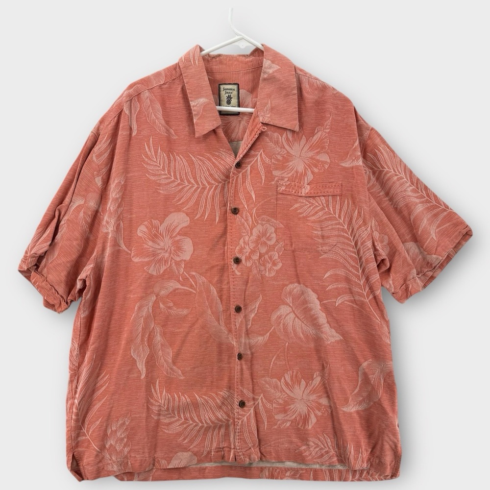 Vintage Jamaica Jaxx Shirt Mens‎ XXL Orange Floral Textured Aloha Camp Jacquard